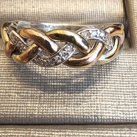 Kay Jewelers Diamond Anniversary Band Braided Tritone Ring 10k - Picture 7 of 9